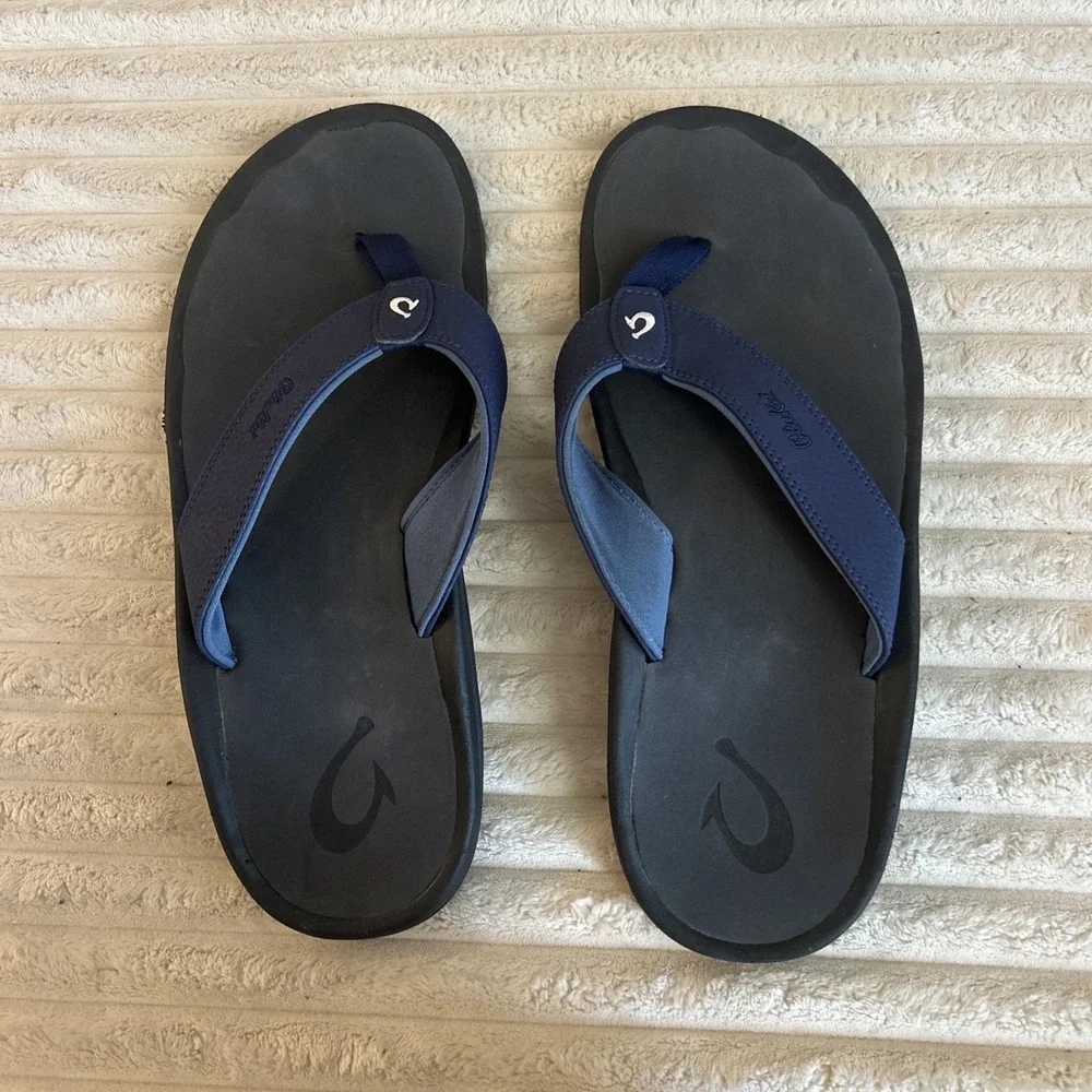Olukai Ohana Flip Flops Therapeutic Comfy Sandals Deep Sea Navy Blue Men's 13